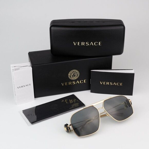NEW Versace VE2269 100287 Gold Dark Grey Pilot Unisex Sunglasses VE 2269 - Picture 11 of 12